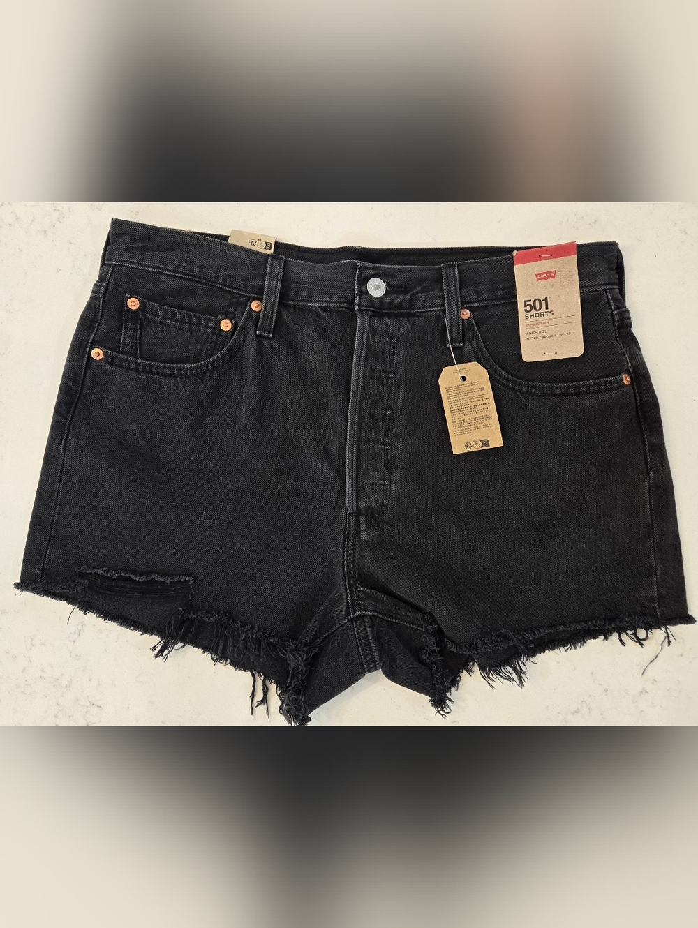 Levi's 501 Black High-Waist Distressed Denim Shorts. BRAND NEW.